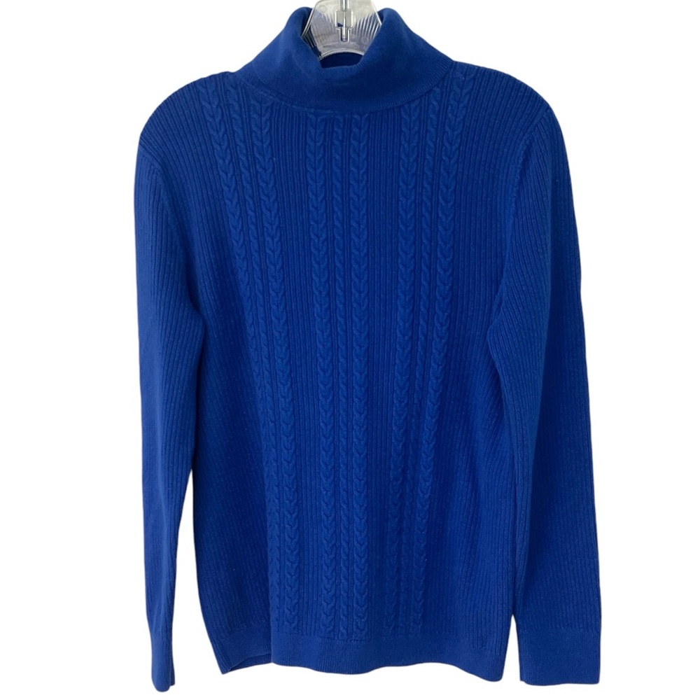 Talbots royal blue ribbed neck baby cable turtleneck sweater size extra large